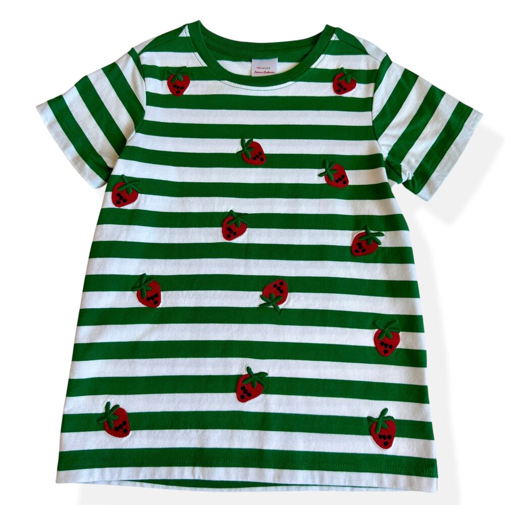 Hanna Andersson Strawberry Stripe Ready For Adventure Tee 130cm US 8
